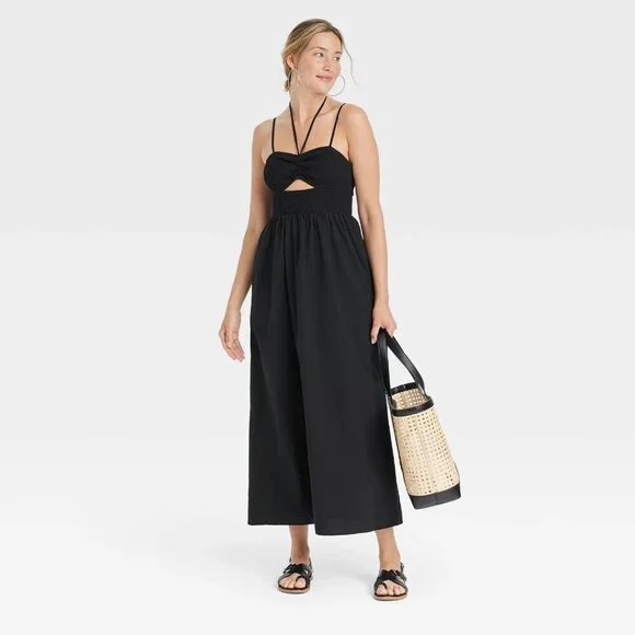 XL - Womens Smocked Cut-Out Maxi Sundress - Universal Thread - Black - Picture 2 of 9